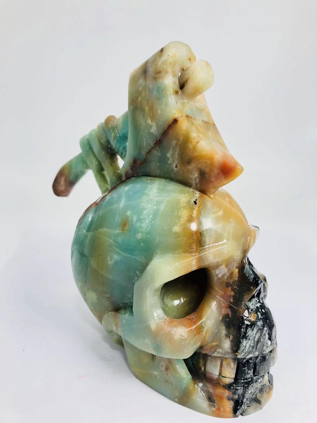 Caribbean skull with axe carving