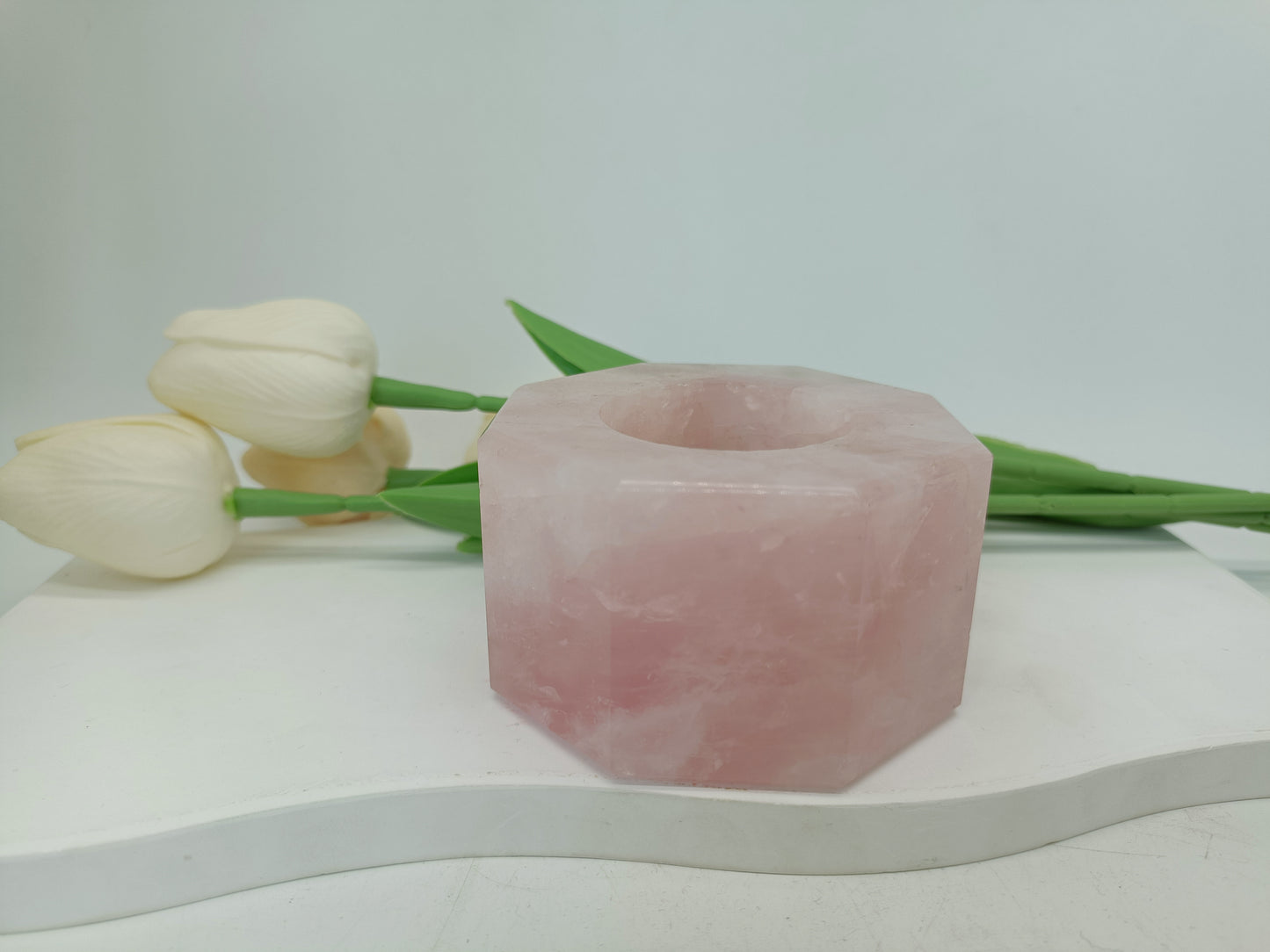 Rose quartz candle holder