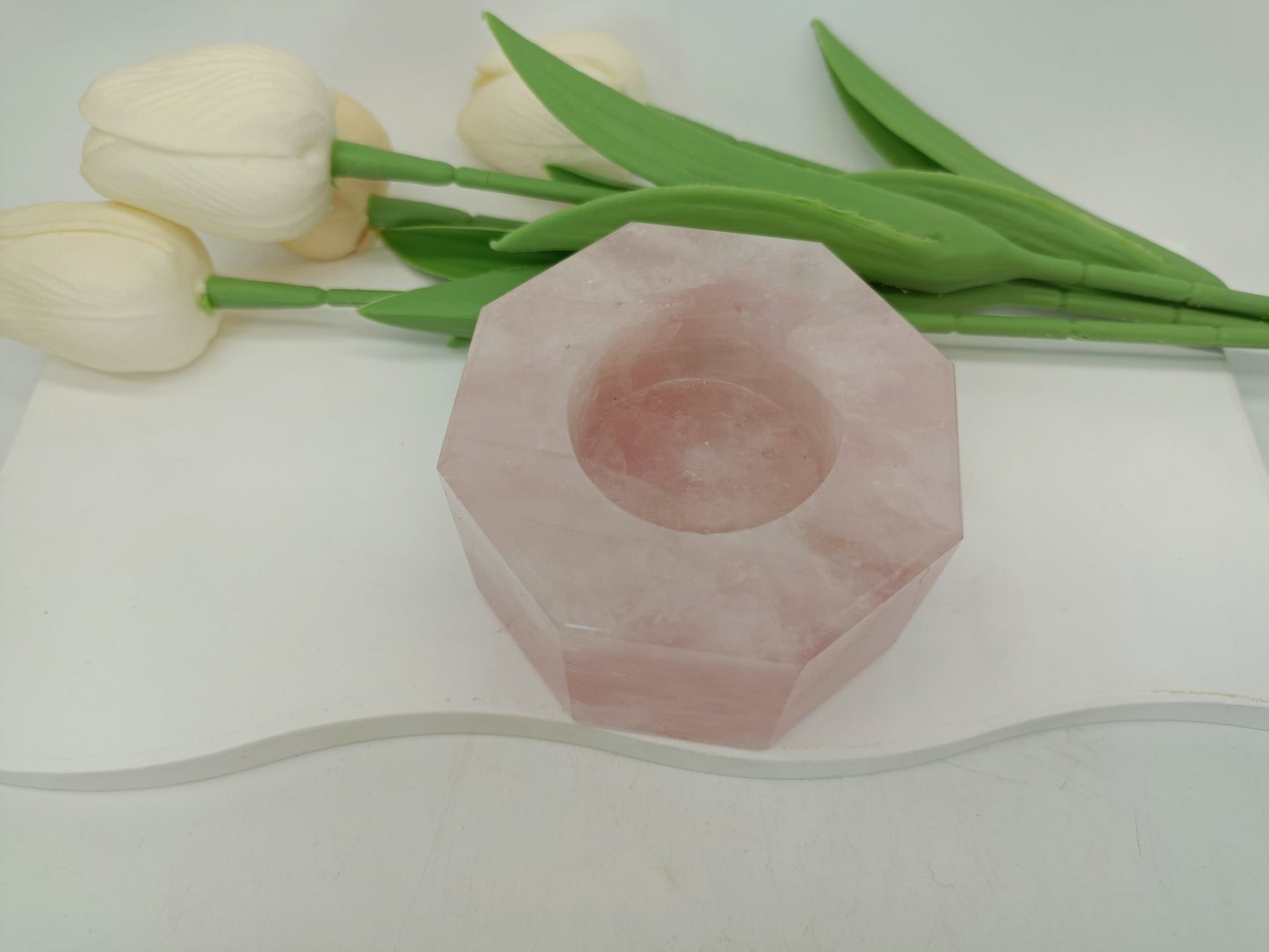 Rose quartz candle holder
