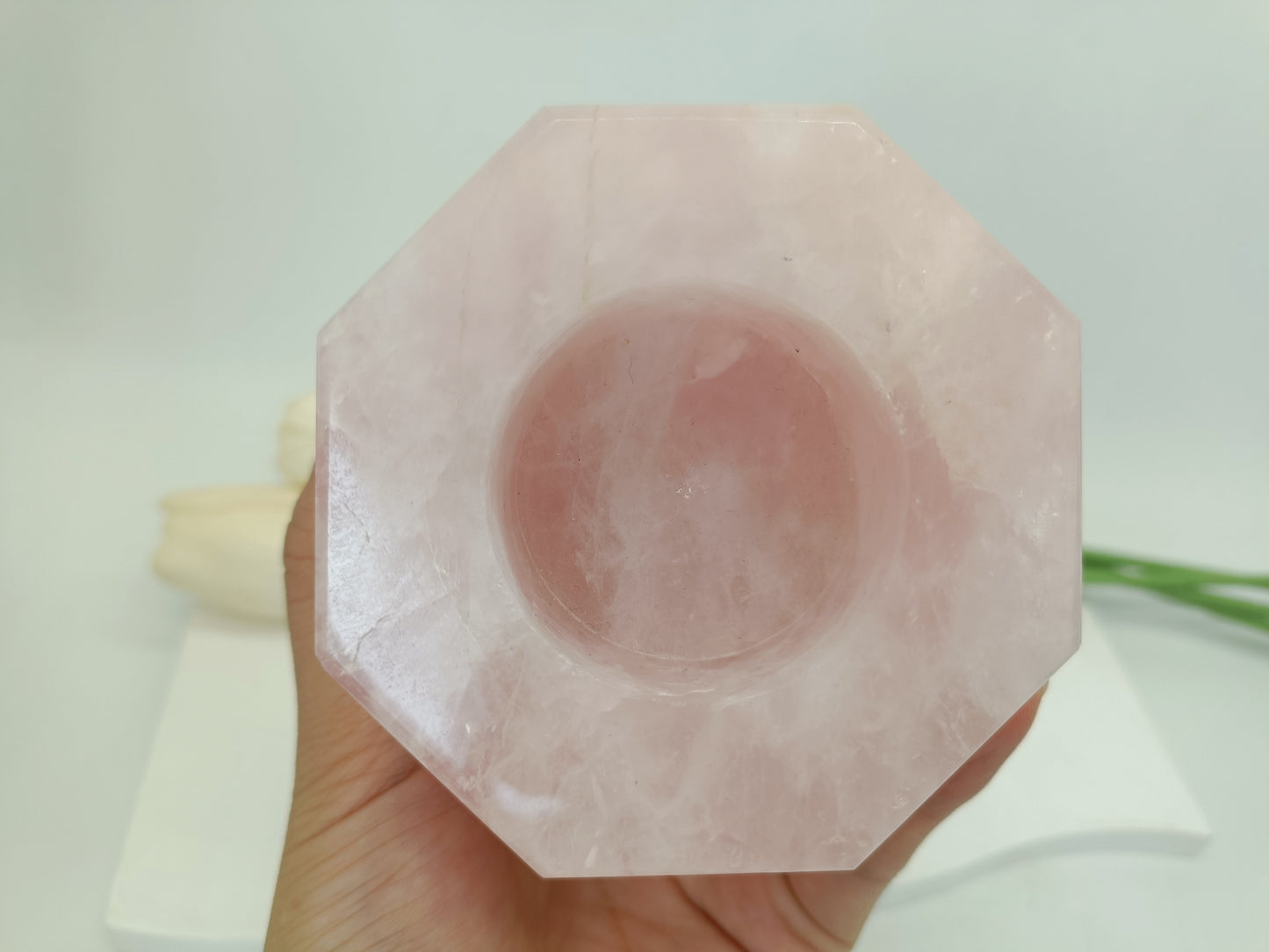 Rose quartz candle holder
