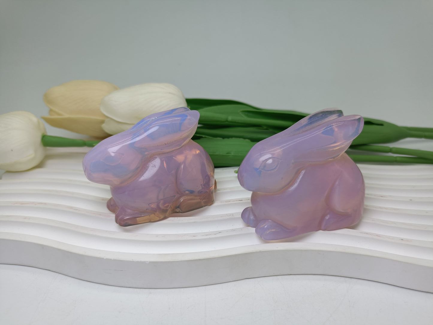 Pink opalite rabit carving