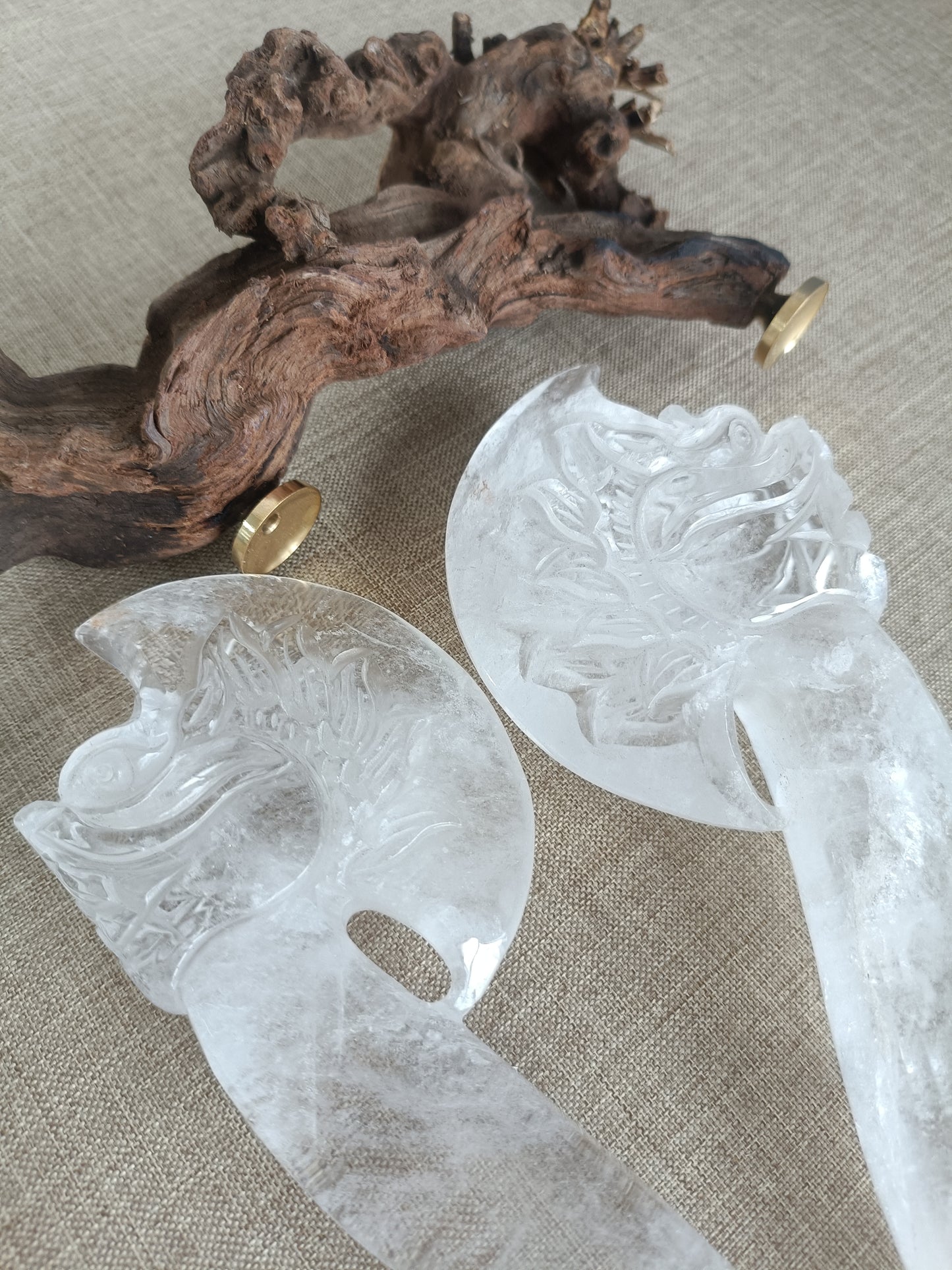 Clear quartz axe carving