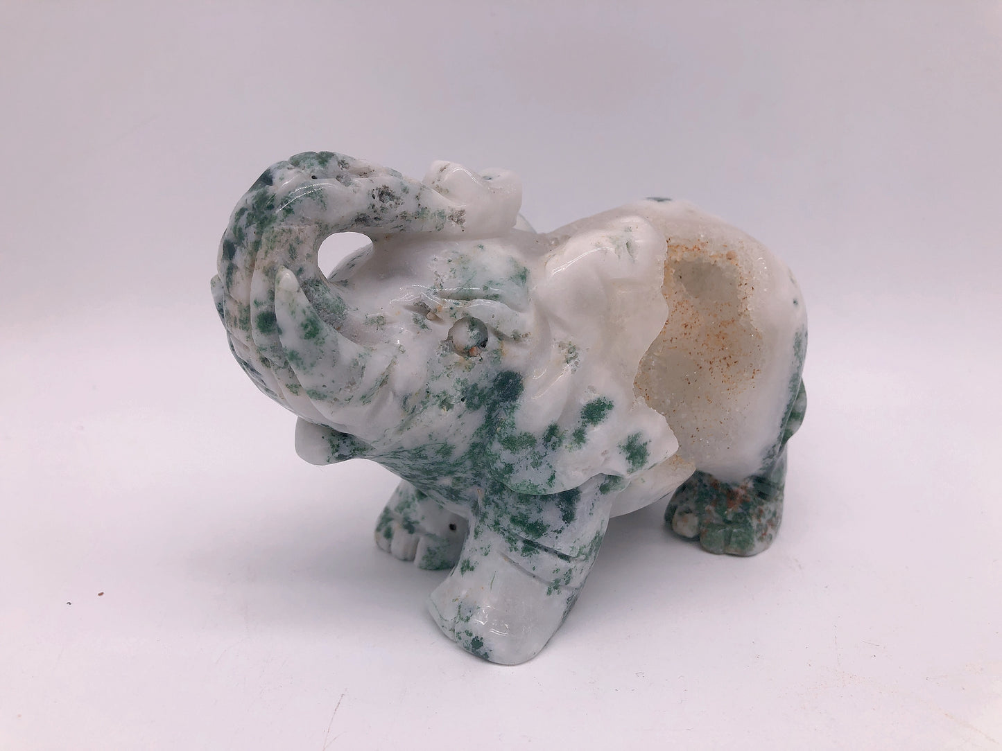 Moss Agate elephant carvings