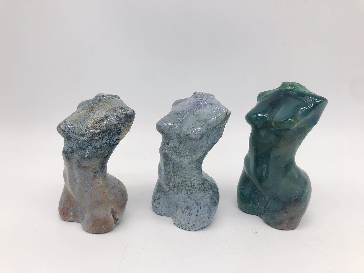 Moss agate lady body carvings