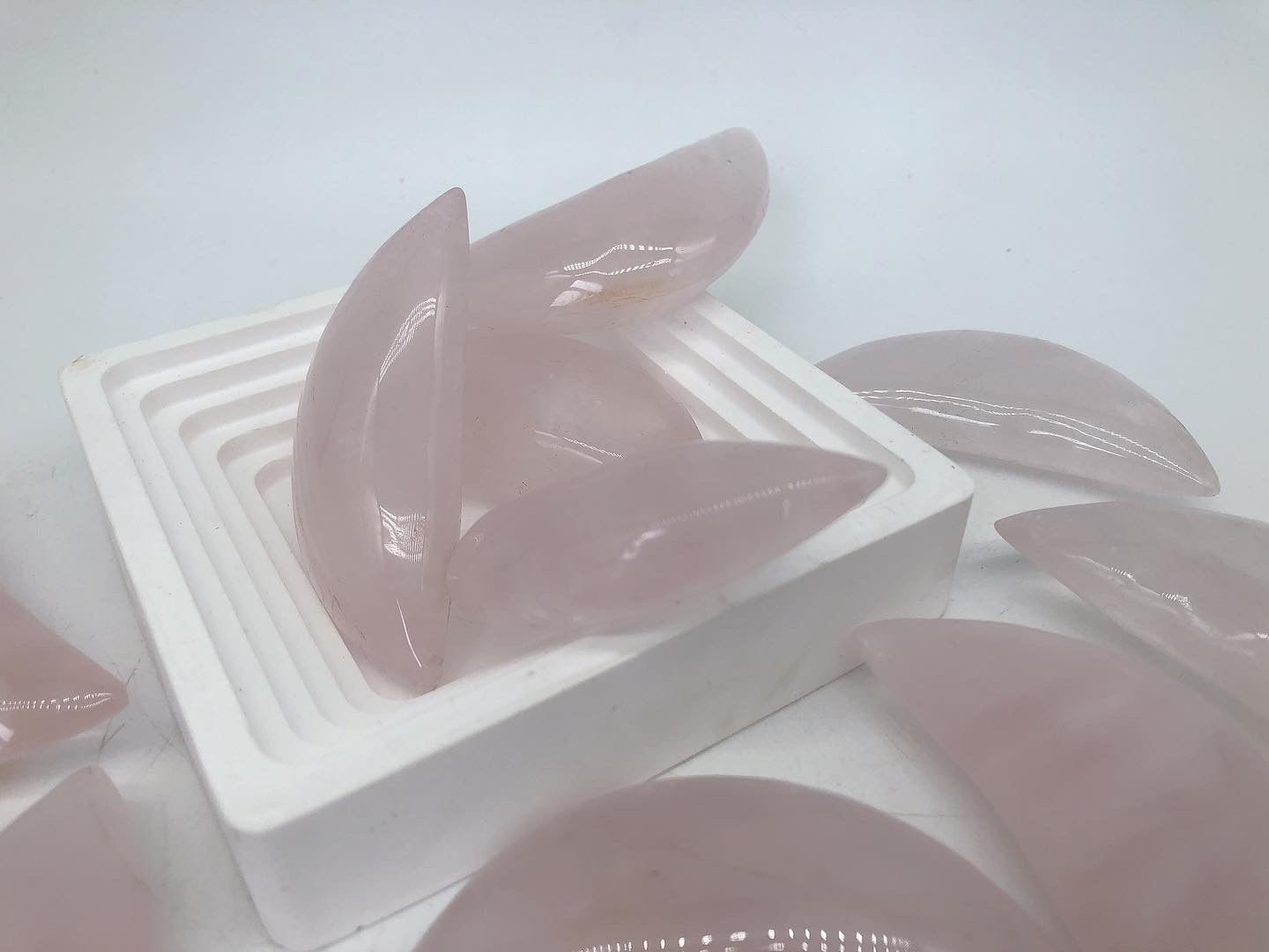 Rose quartz moon carving