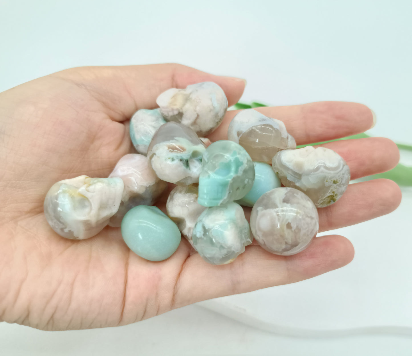 Mini green flower agate skull