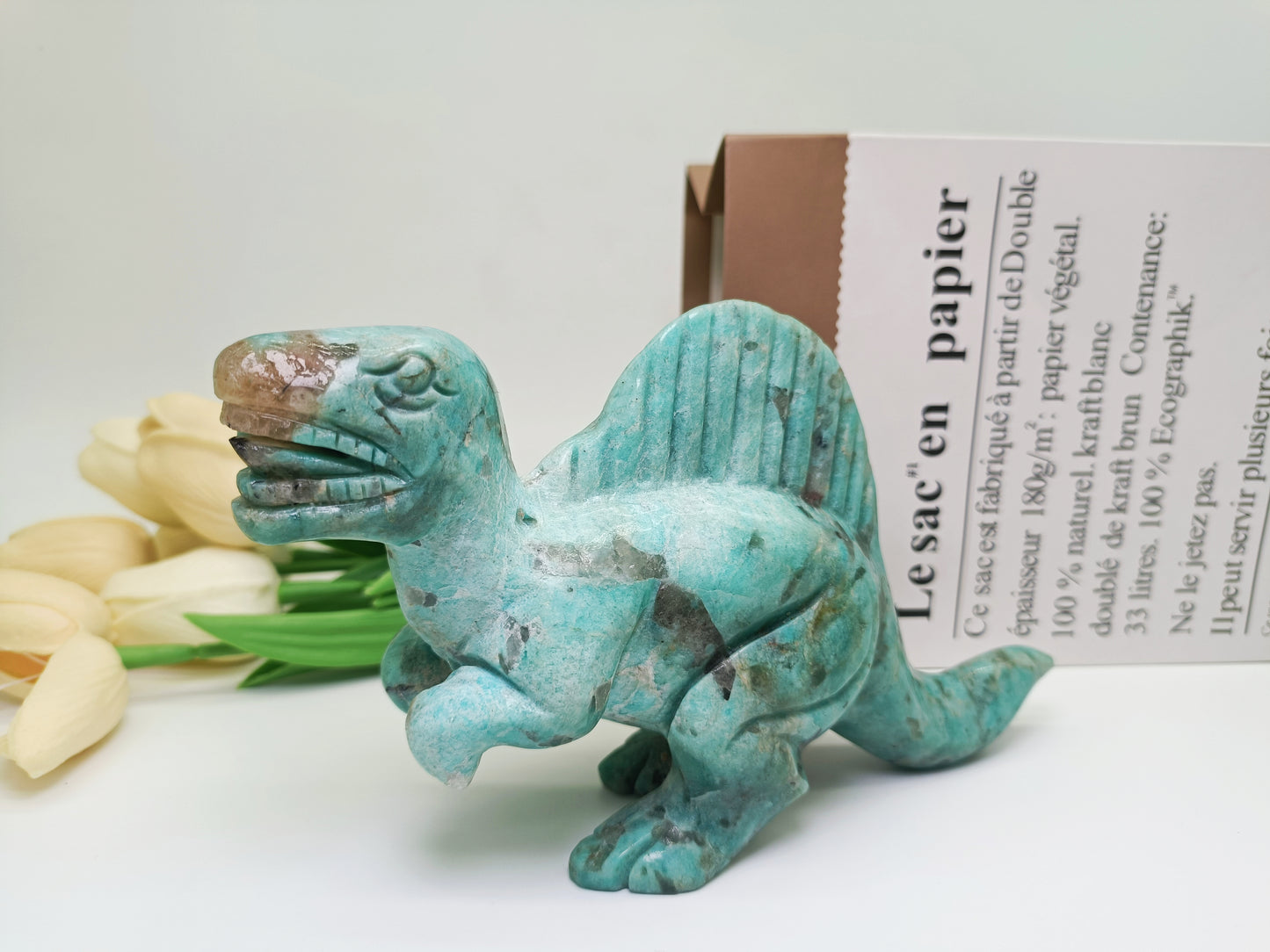 Amazonite dinosaur carving