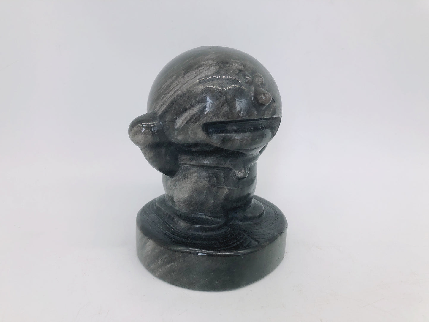 Silver obsidian doraemon carving
