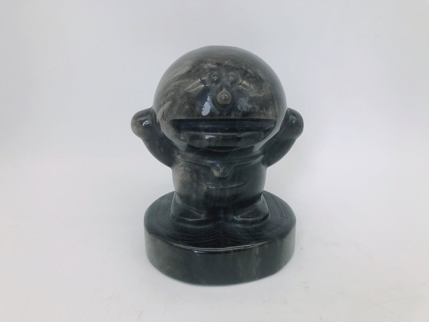 Silver obsidian doraemon carving