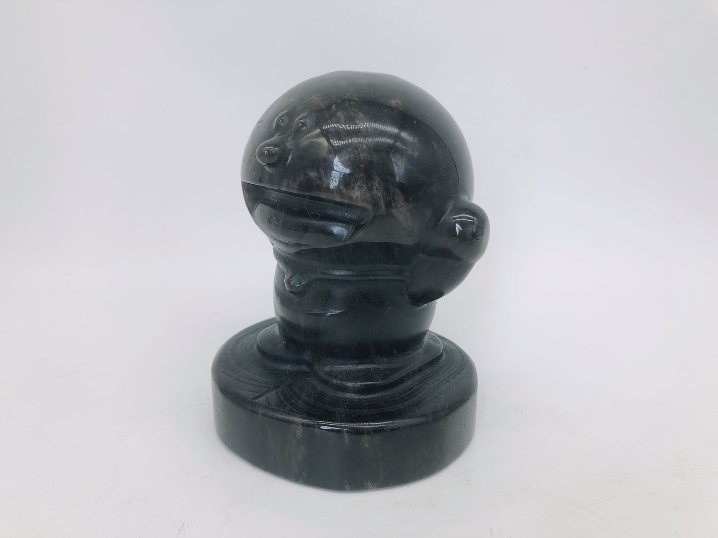 Silver obsidian doraemon carving