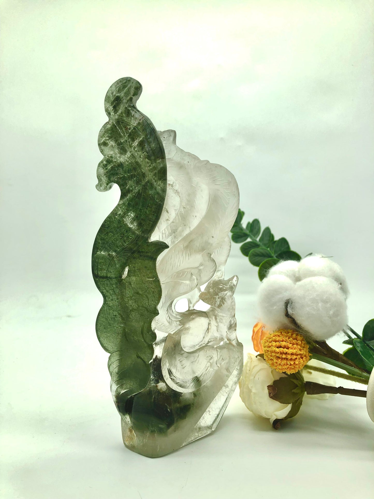 Garden quartz fox carving