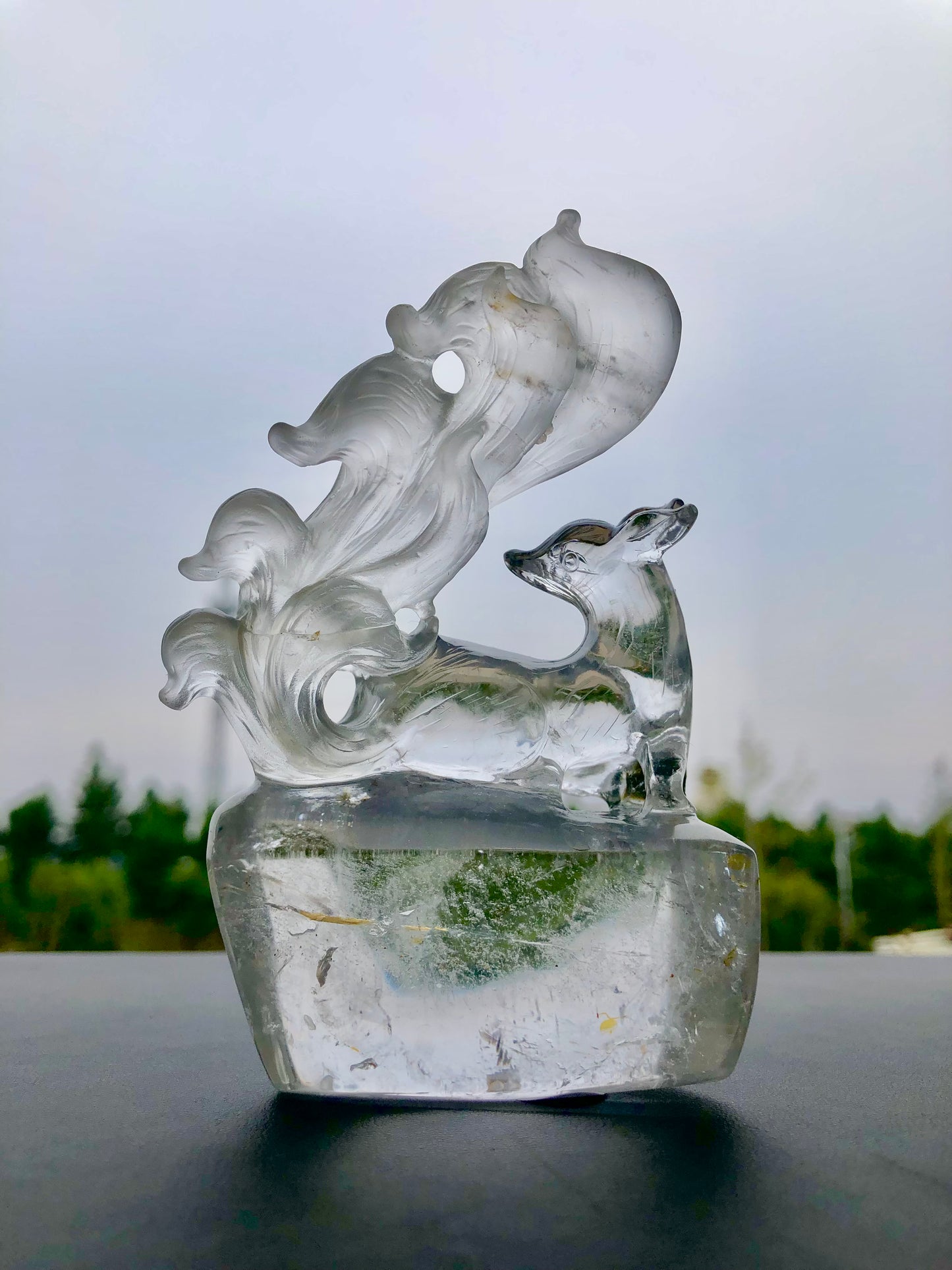 Garden quartz fox carving