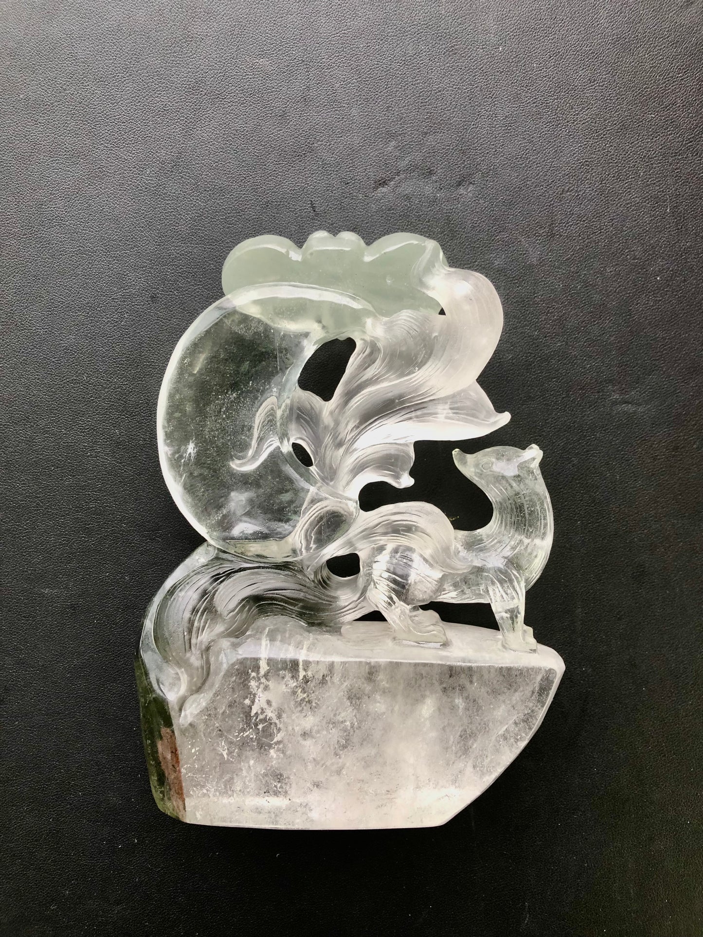 Garden quartz fox with butterfly carving