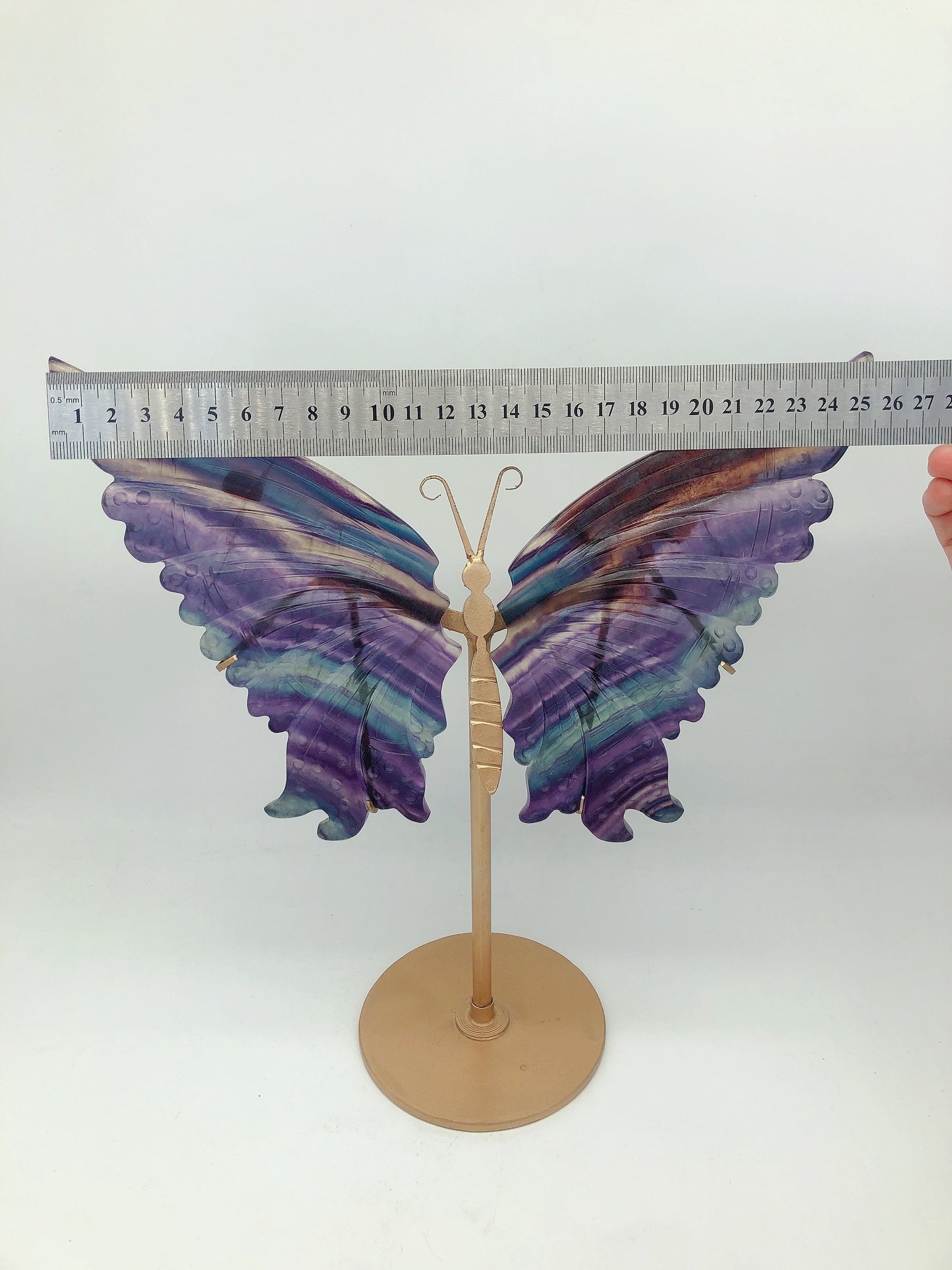Rainbow fluorite wing carving