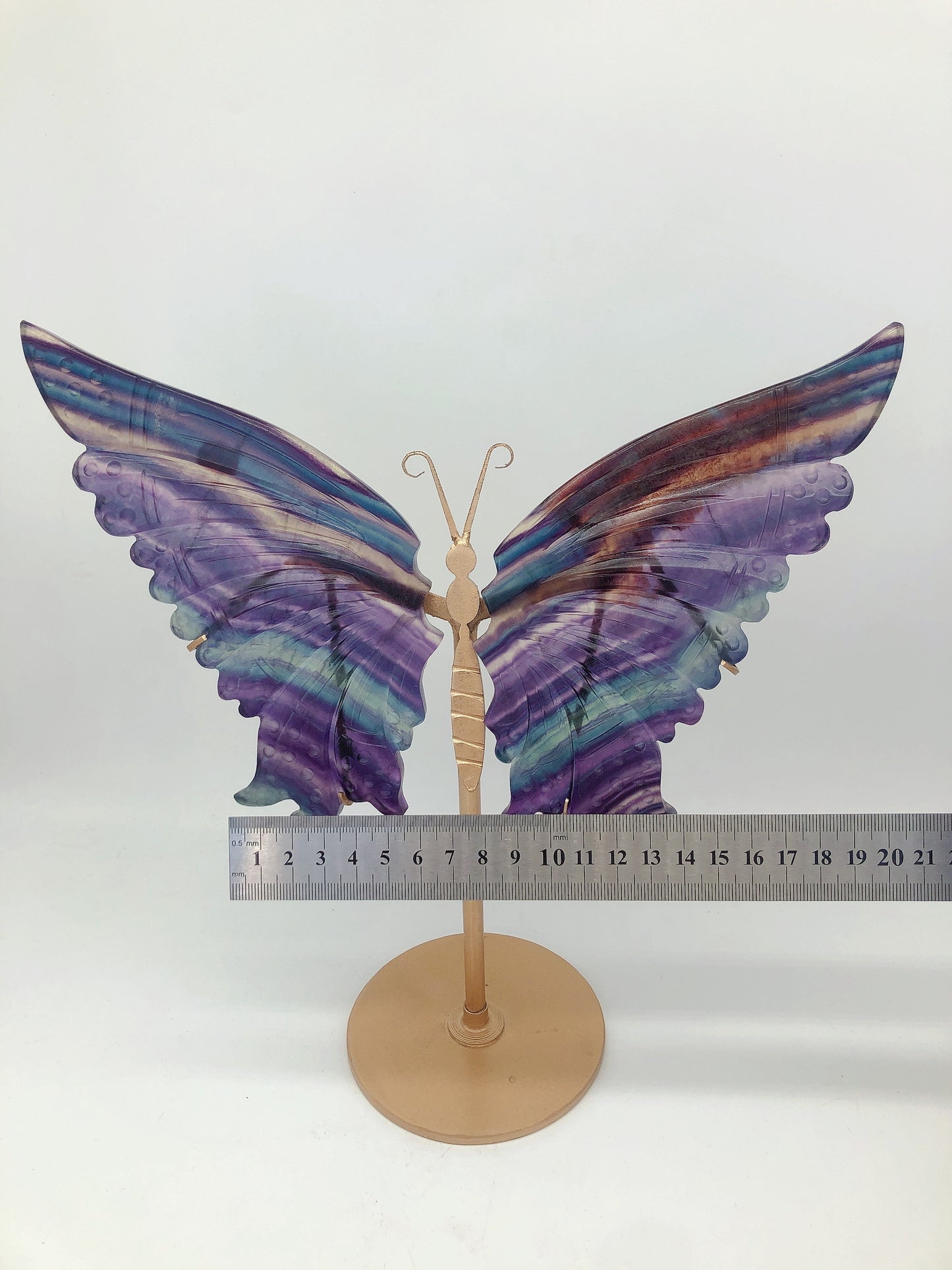 Rainbow fluorite wing carving