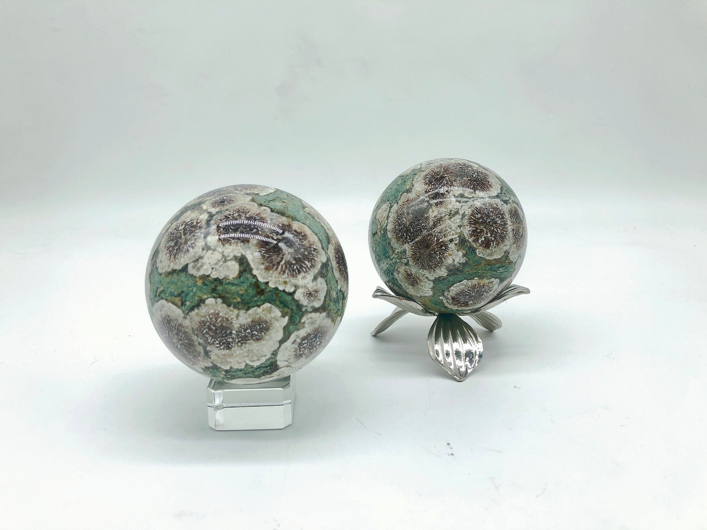 Green flower jasper sphere