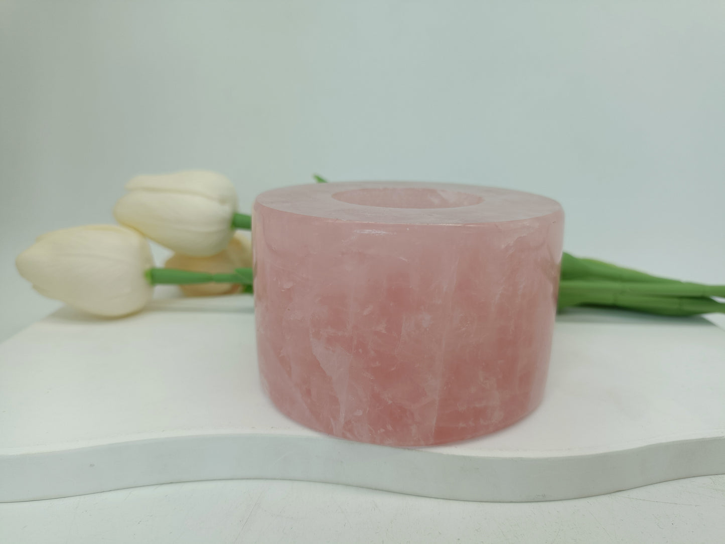 Rose quartz candle holder