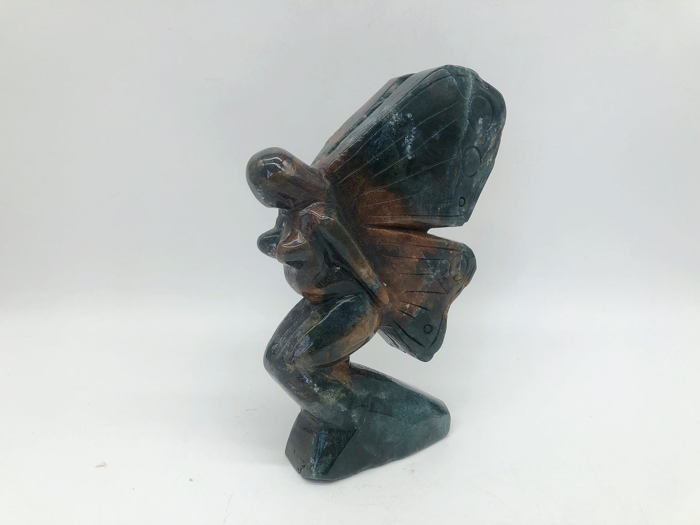 Moss agate fairy carving
