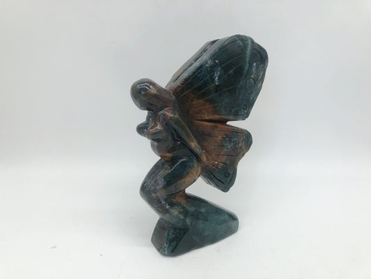 Moss agate fairy carving