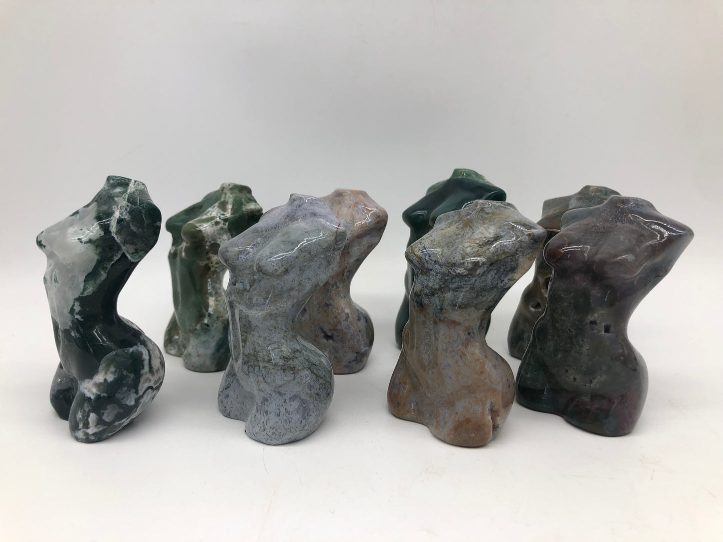 Moss agate lady body carvings