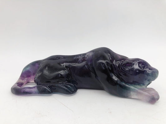 Fluorite leopard carving