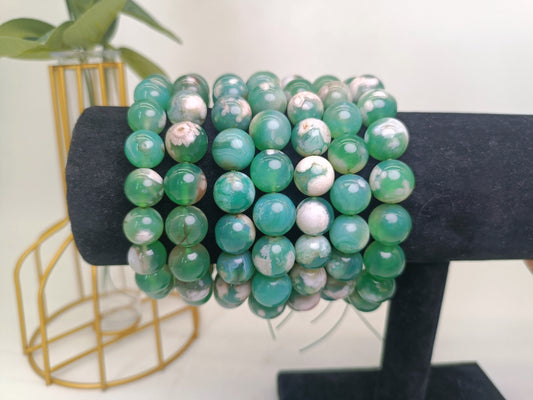 Green flower agate bracelet