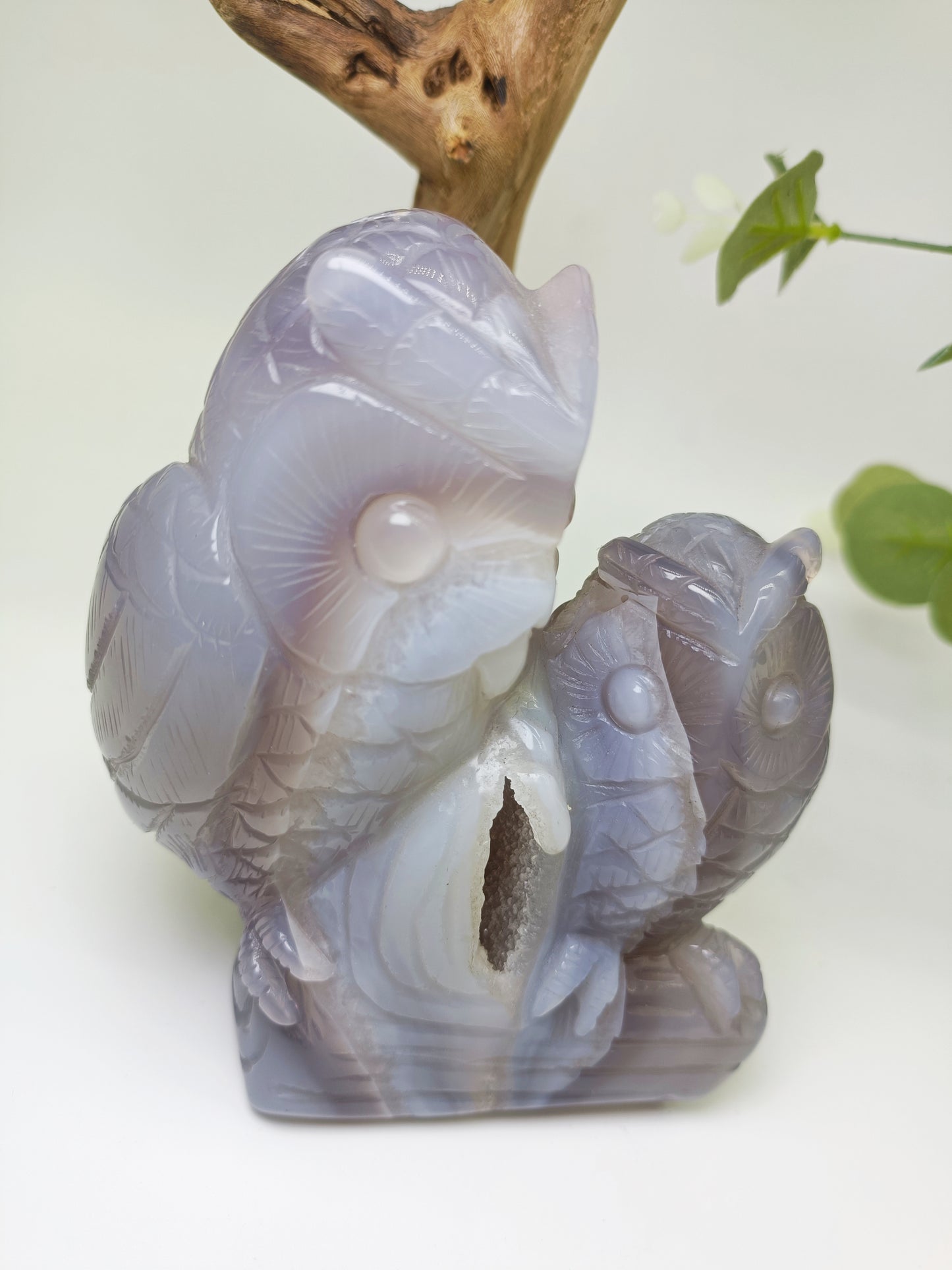 Druzy agate owl carving