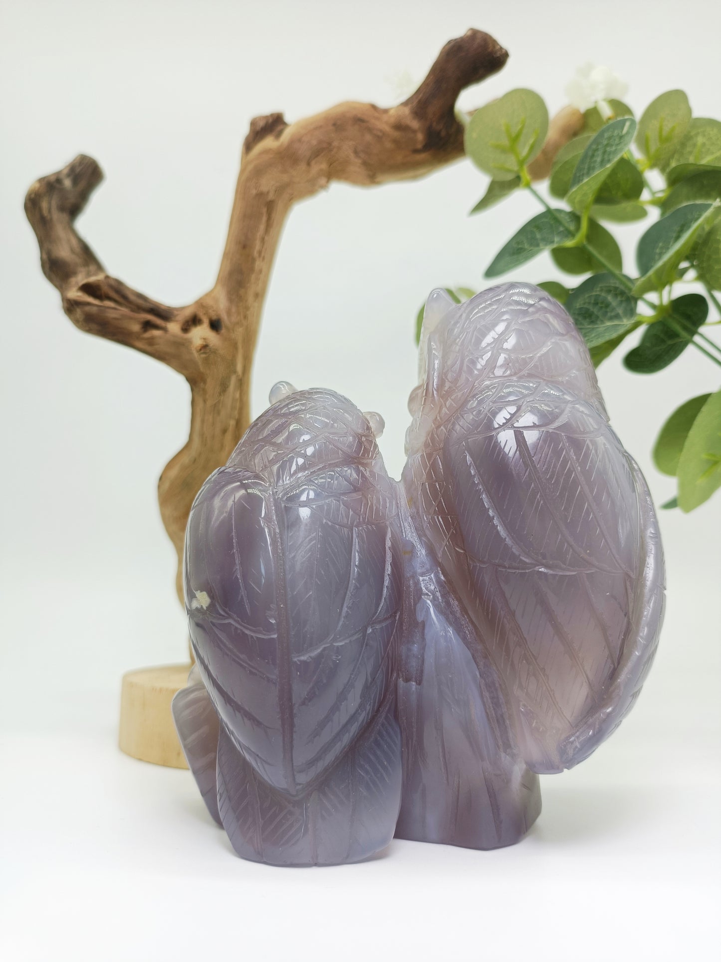 Druzy agate owl carving