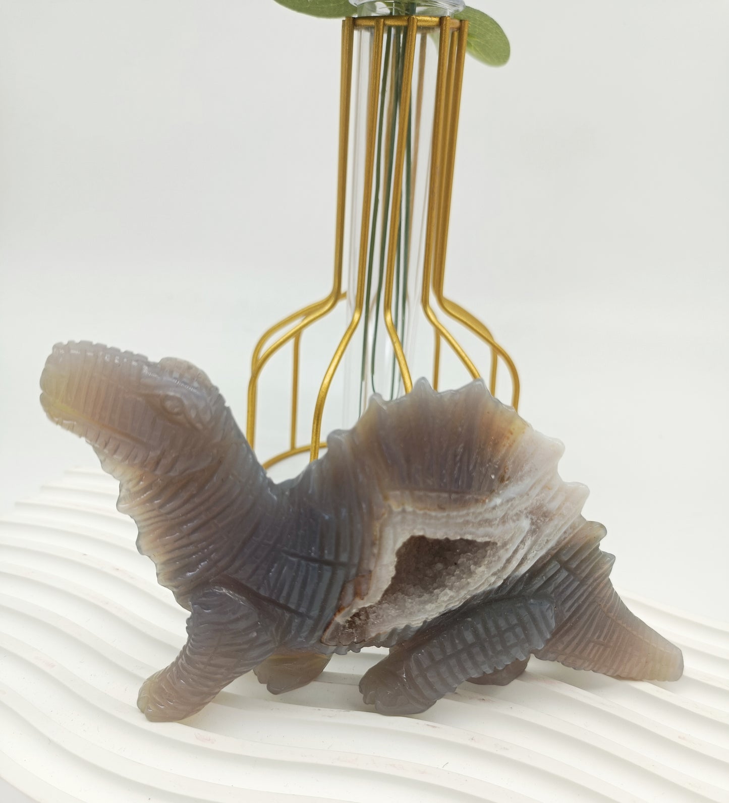 Druzy agate dinosaur carving
