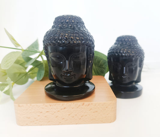 Black obsidian  buddha head carving