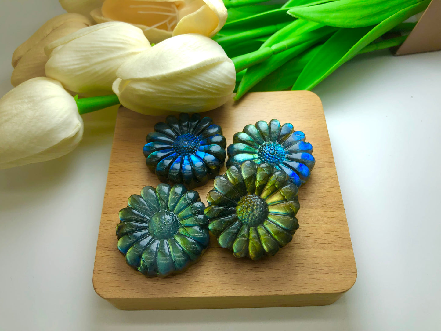 Labradorite flower carving