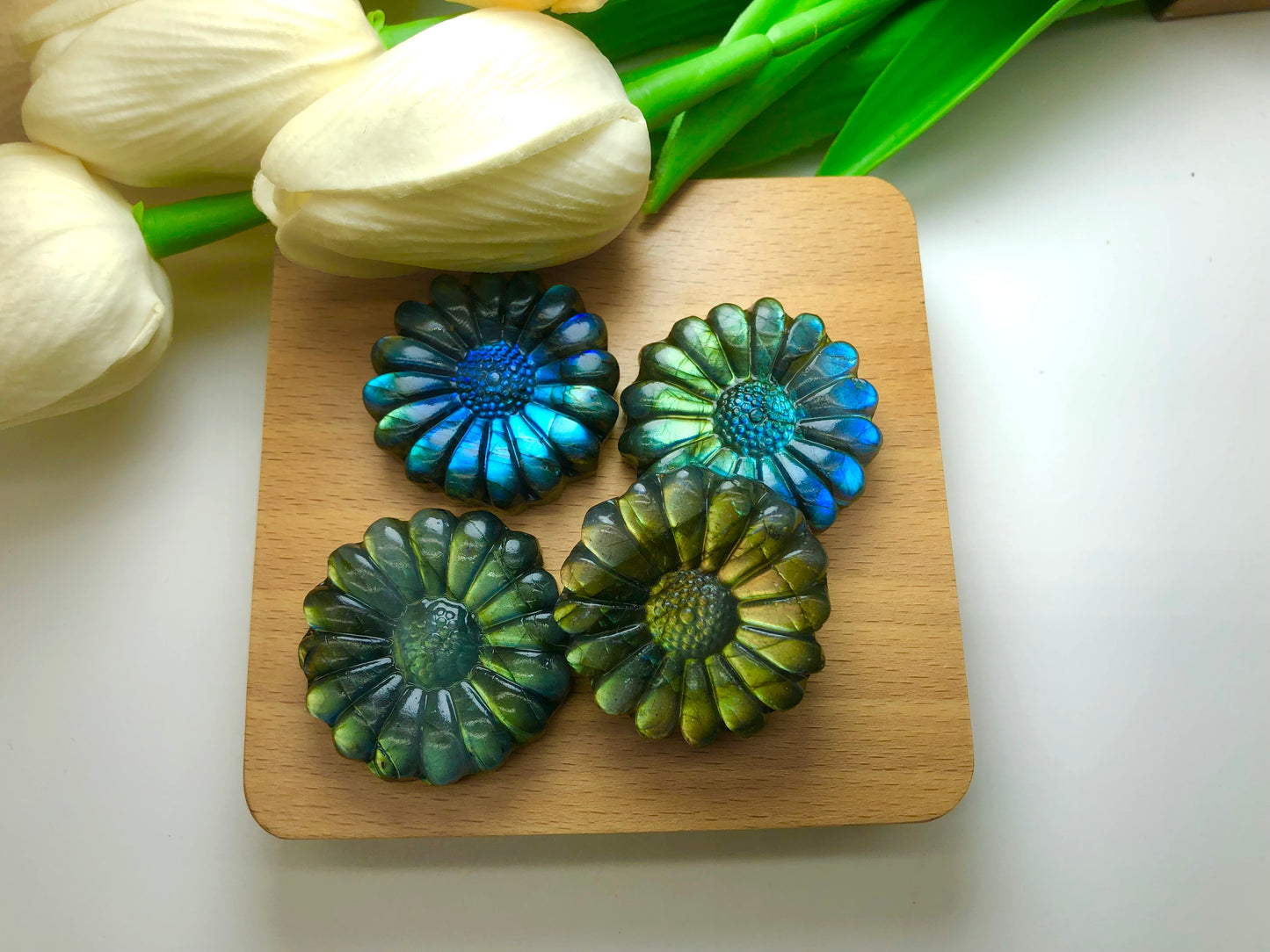 Labradorite flower carving