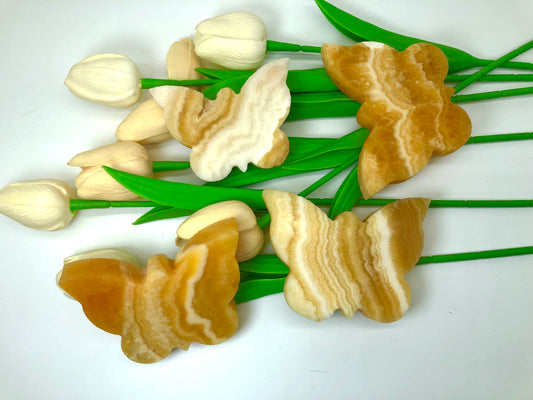 Orange calcite butterfly carving