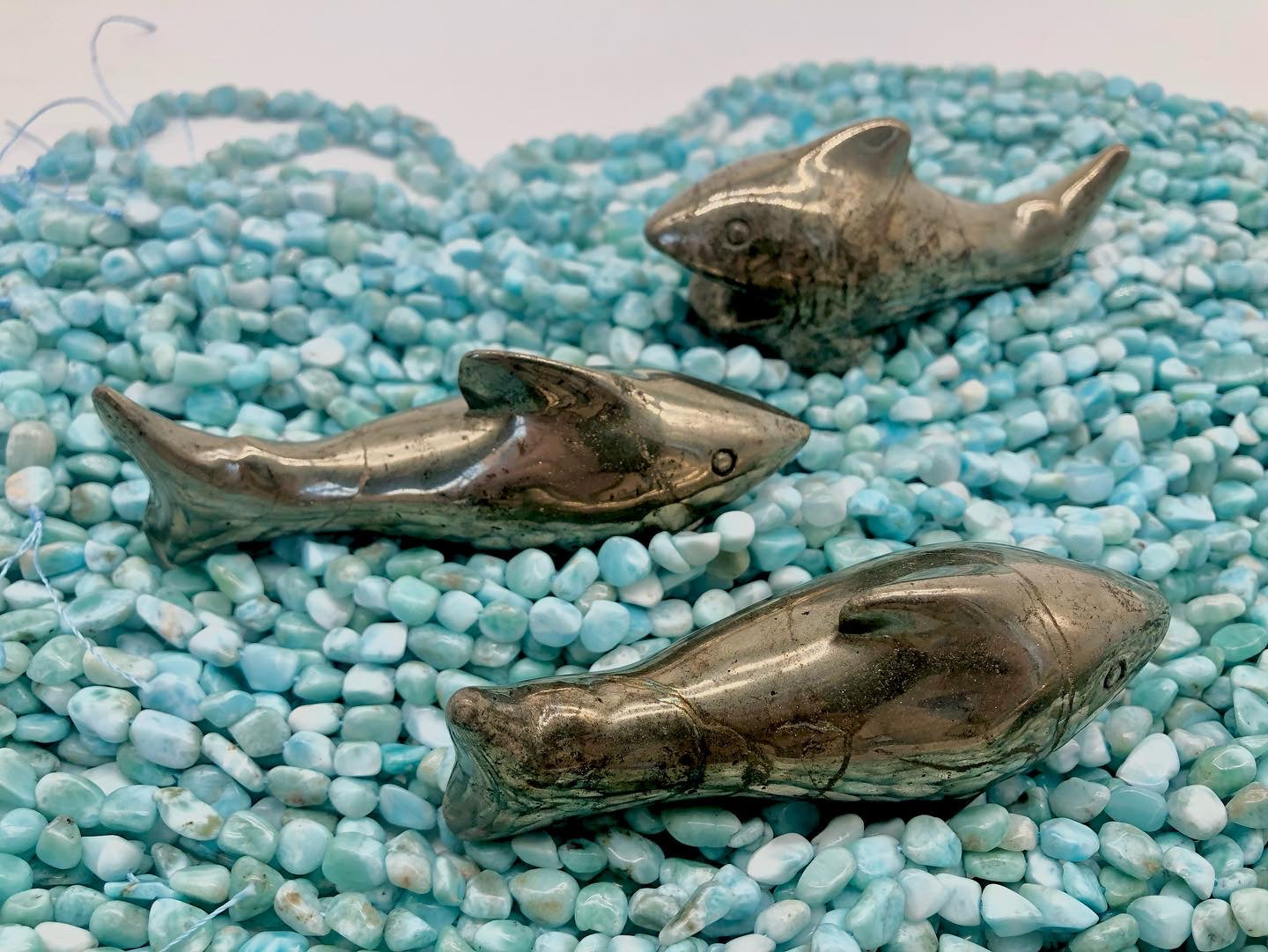 Pyrite shark carving