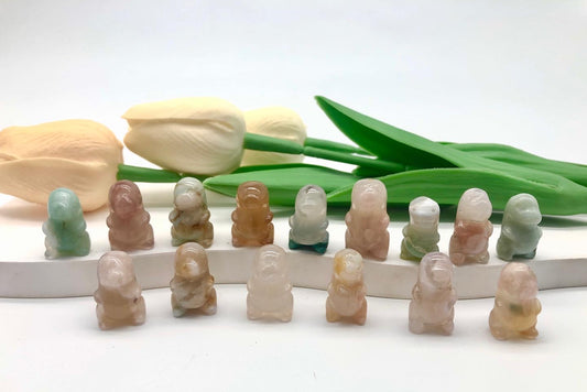 Mini green flower agate dinosaur carving