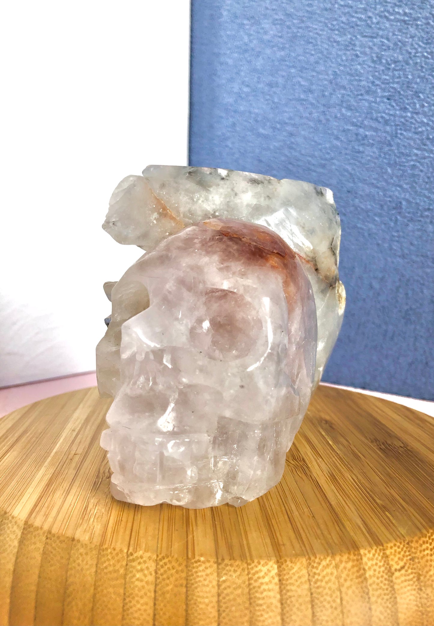 Clear quartz skull carving