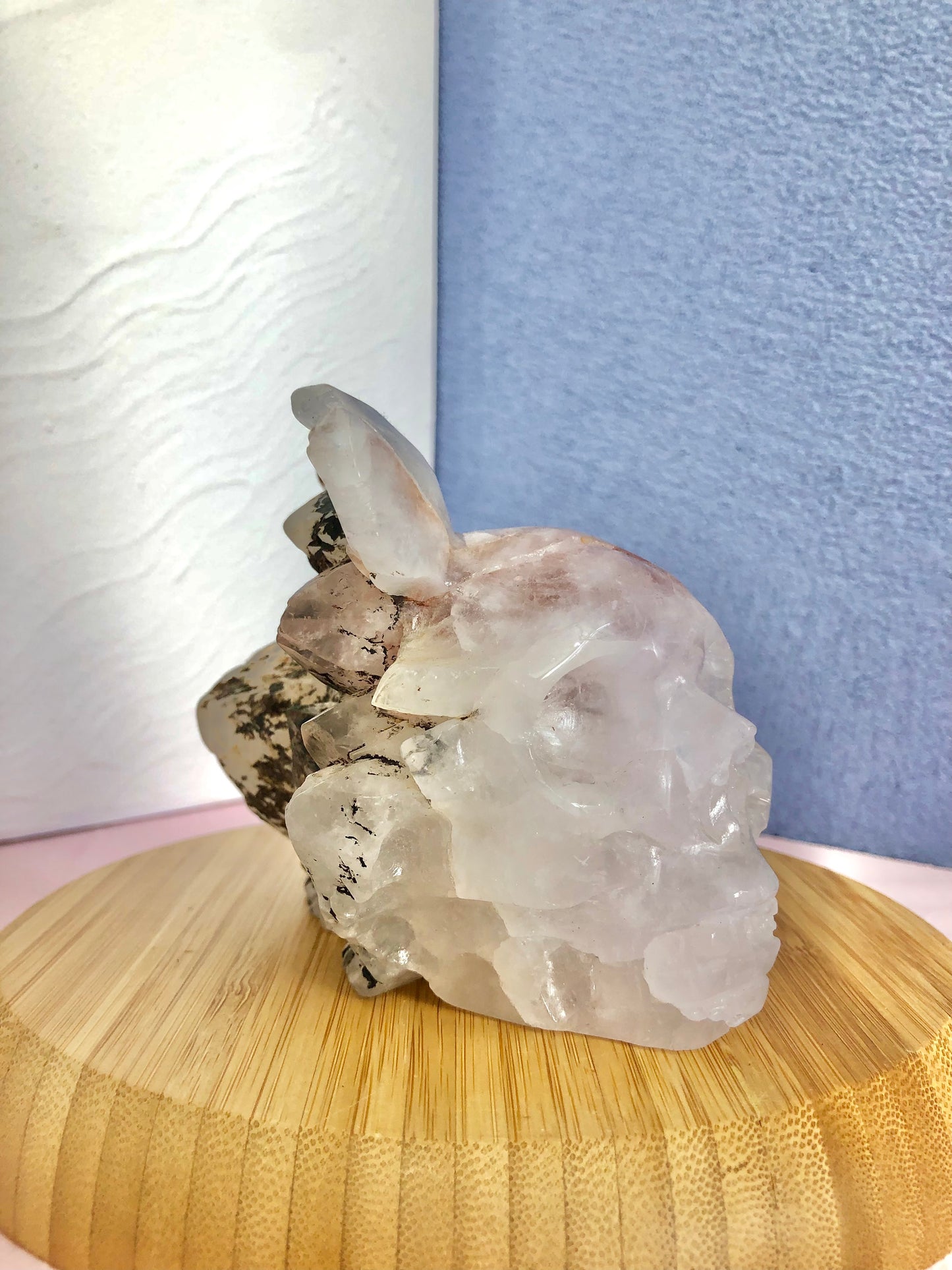 Clear quartz skull carving