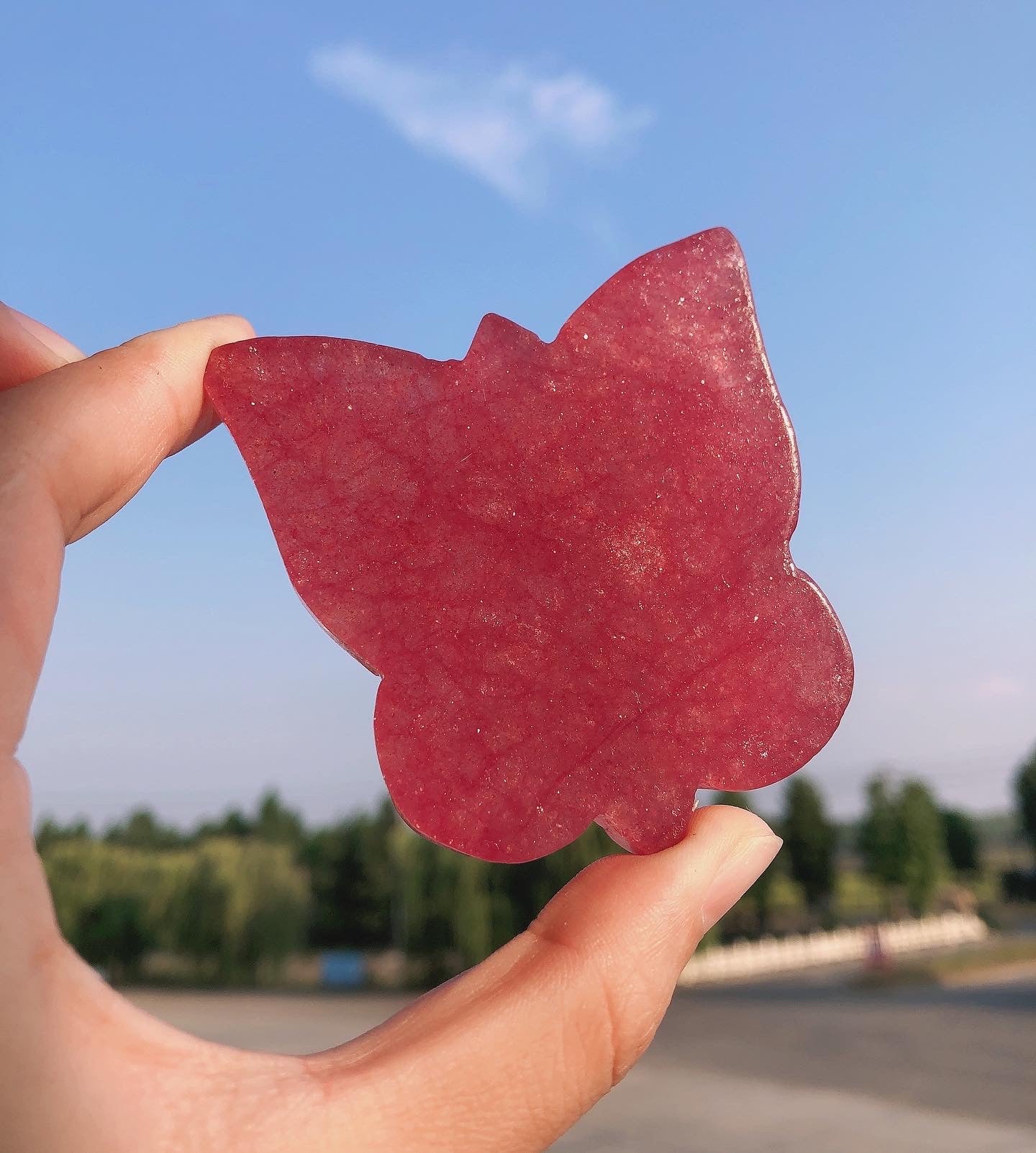 Strawberry quartz butterfly carving