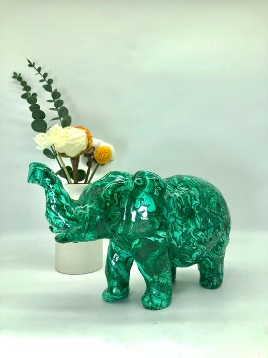 Malachite elephant carving