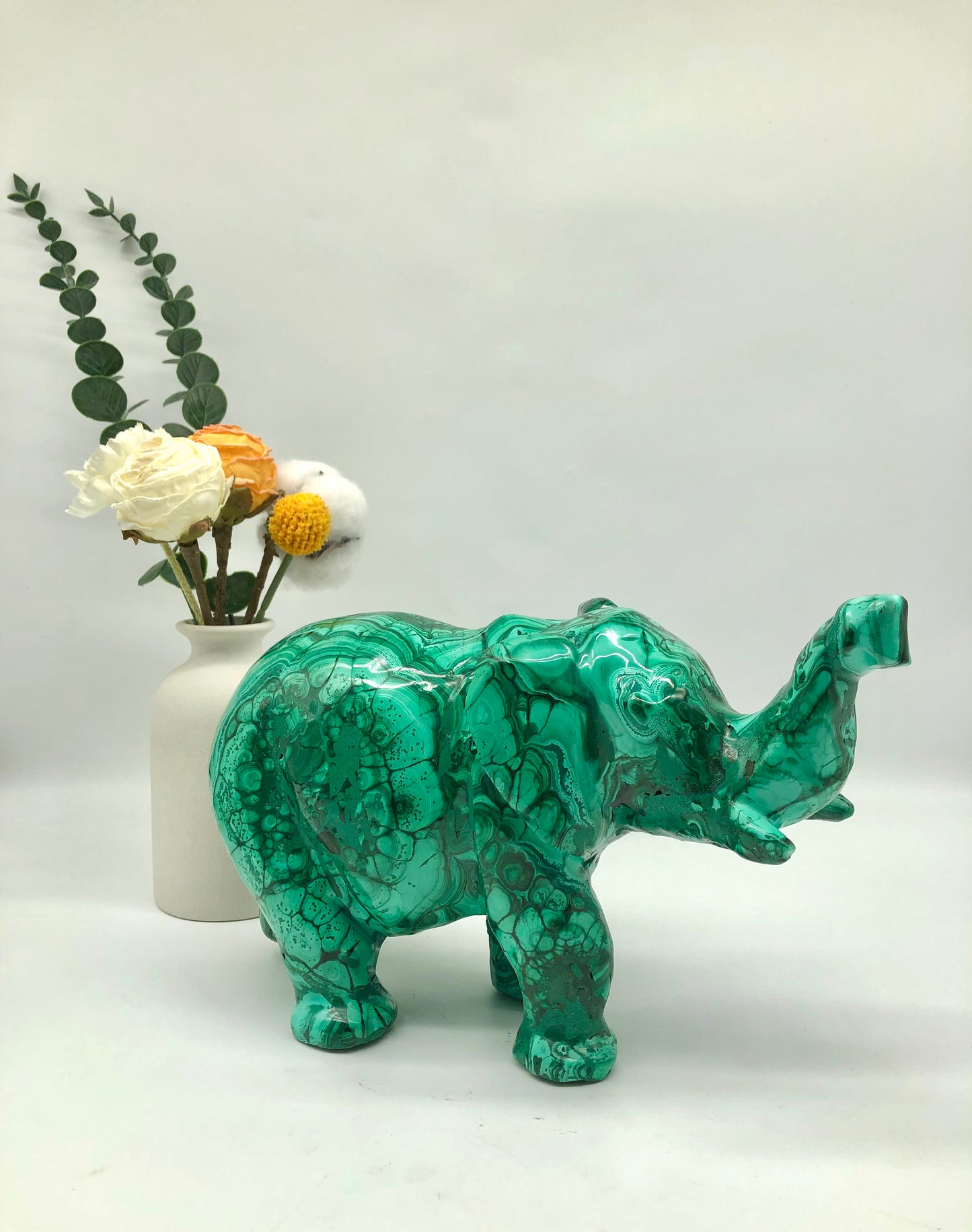 Malachite elephant carving