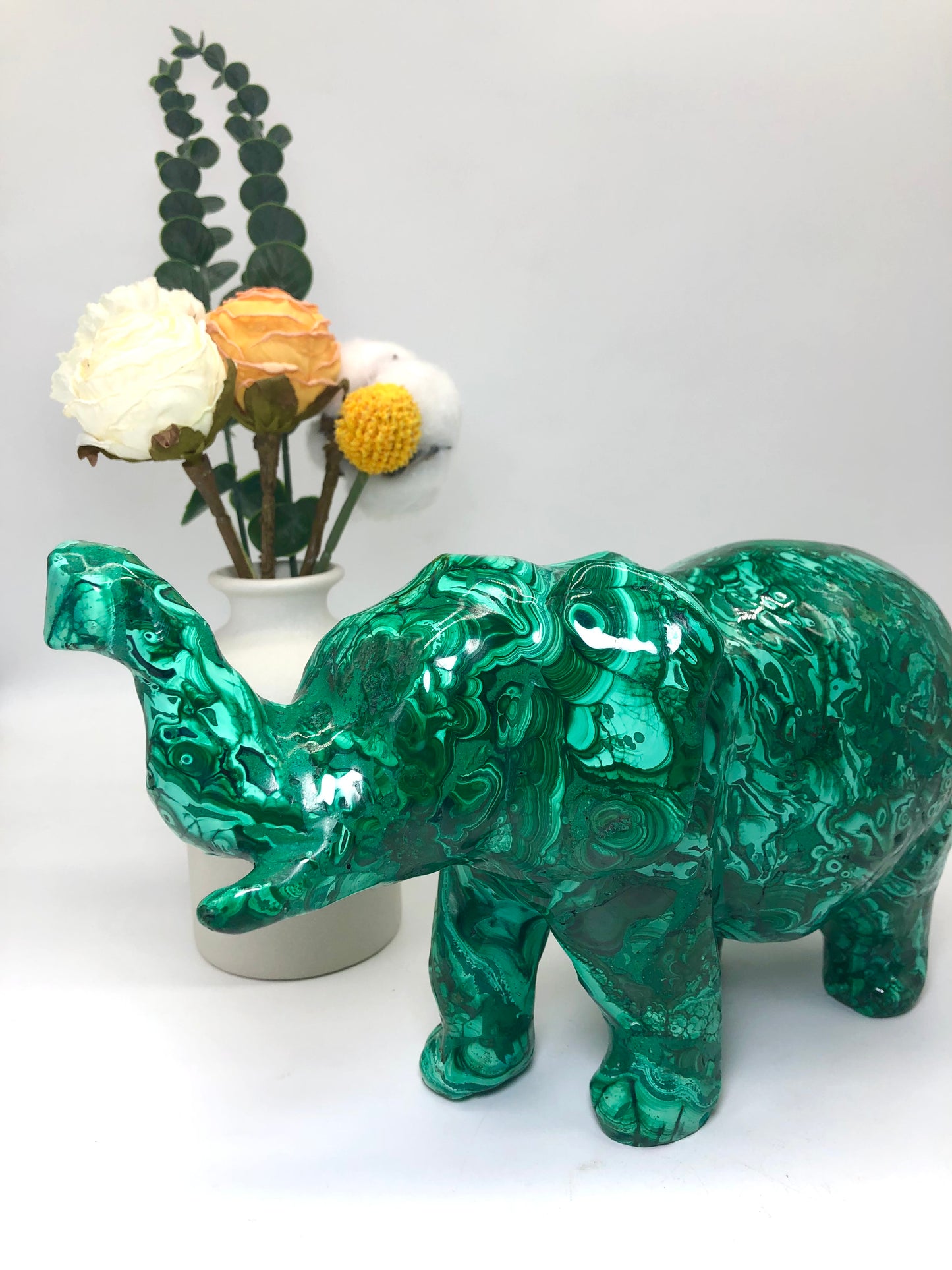 Malachite elephant carving