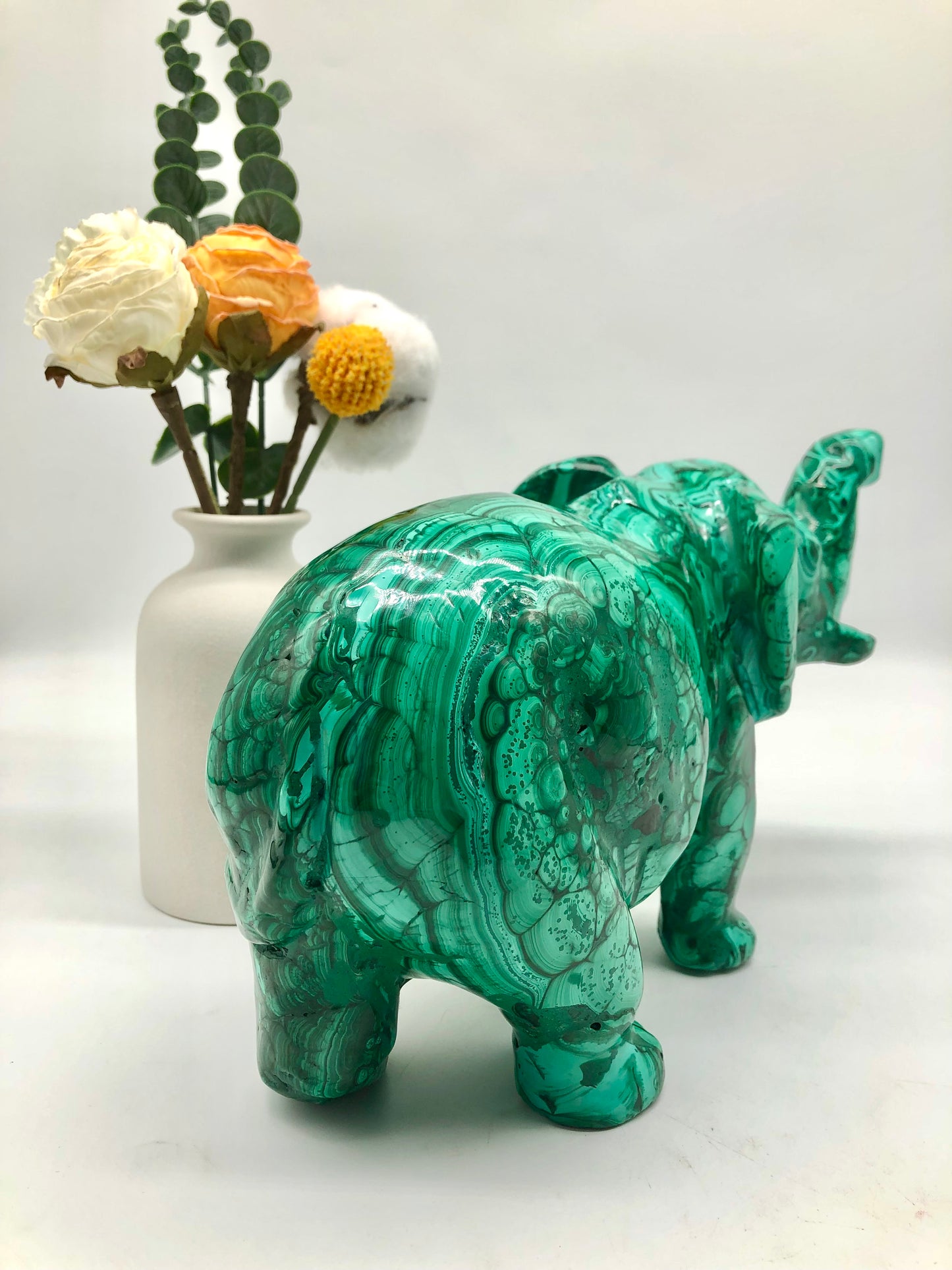 Malachite elephant carving