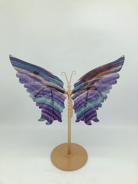 Rainbow fluorite wing carving