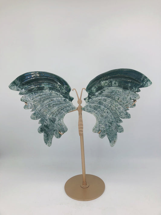 Moss agate wing carving